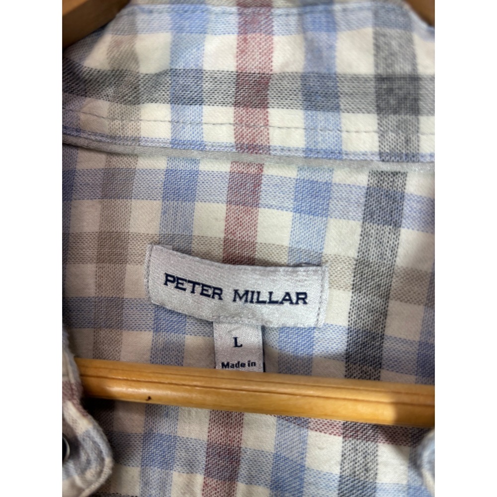 Peter Millar Mens Large Blue Red Plaid Long Sleeve 100% Cotton Button Down Shirt - Picture 2 of 8